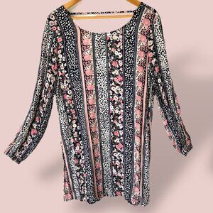 NEW BILLABONG Mini Dress‎ Long Sleeve Black Pink Floral Size Medium